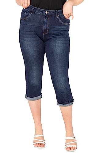 Lusty Chic Damen Capri Jeans Hose Damen High-Waist 3/4 Hose Damen Caprihose Kurze Übergröße Jeans Caprihose Damen Sommer Hose - High-Waist 3/4 Hose Damen Sommer (42, Rohes Blau) von Lusty Chic