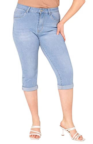 Lusty Chic Damen Capri Jeans Hose Damen High-Waist 3/4 Hose Damen Caprihose Kurze Übergröße Jeans Caprihose Damen Sommer Hose - High-Waist 3/4 Hose Damen Sommer (44, Himmelblau) von Lusty Chic