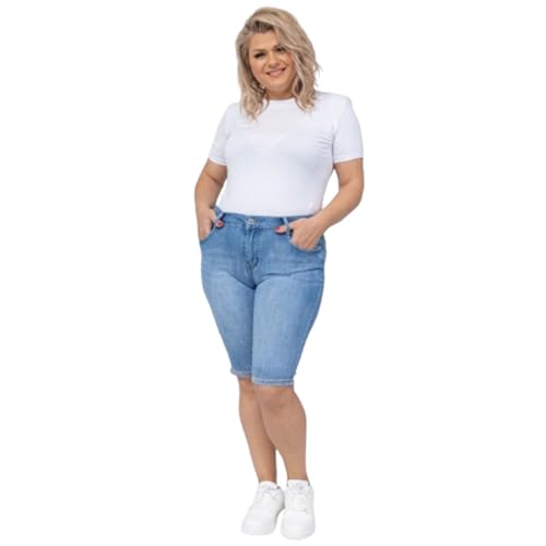 Lusty Chic Damen Caprihose Sommer – High Waist 3/4 Jeans in Hellblau, Stretch Capri Jeans Damen, Bequeme Cropped Passform (3XL, Hellblau) von Lusty Chic