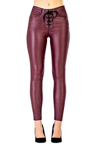 Lusty Chic Kunstleder Hosen Damen in Schwarz, Leder Leggings für Damen, Slim Fit - Figurbetonte Lederimitat Hose Push Up, Schwarze Kunstlederhose Damen (36, Burgund) von Lusty Chic