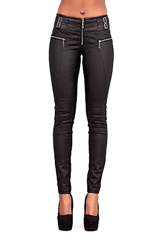 Lusty Chic Kunstleder Hosen Damen in Schwarz, Leder Leggings für Damen, Slim Fit - Figurbetonte Lederimitat Hose Push Up, Schwarze Kunstlederhose Damen (40, Schwarz) von Lusty Chic