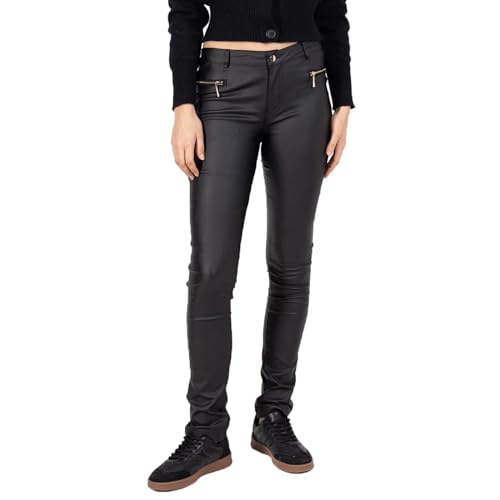Lusty Chic Damen Kunstlederhose Wet Look Hose Lederoptik mit Reißverschlusstaschen, Mid Waist, Skinny Fit (M, Schwarz 2) von Lusty Chic