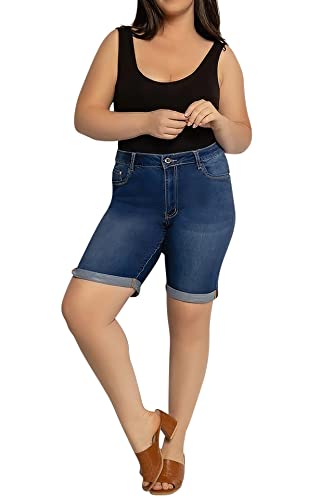 Lusty Chic Damen-Stretch-Jeansshorts – lässige Stretch-Shorts mit hoher Taille für Damen (L, Blau 2) von Lusty Chic