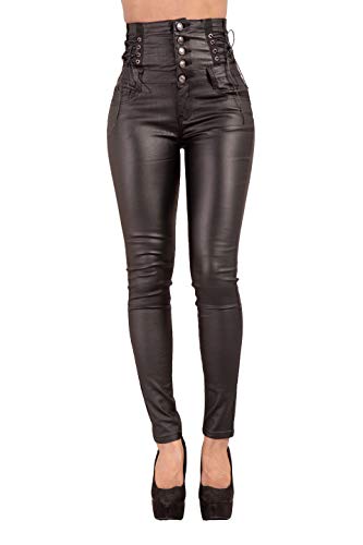 Lusty Chic Jeans in Lederoptik mit hoher Taille für Frauen | Sexy Slim Fit Skinny Hose mit hoher Taille für Damen (40, Schwarz) von Lusty Chic