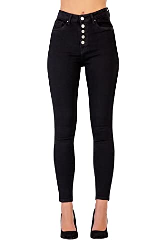 Lusty Chic Skinny Jeans Damen mittlere Taille Stretch Hose Damen | Slim Fit Jeans Damen mittlere Taille und Po-Push Up Effekt (50, Schwarz 2) von Lusty Chic