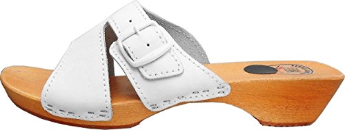 Lusy011 HOLZ (e) CLOGS - Pantolette Gr.36, 37, 38, 39, 40, 41, WEISS, Echt Leder (Made in Poland.23-03.549) (41) von Lusy011