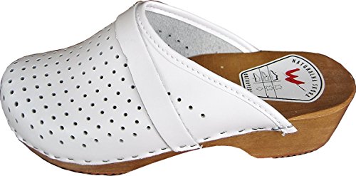 Lusy011 Holz (e) Clogs - Pantolette Gr.41 Weiss, Echt Leder (Made in Poland 10-4-4-76) von Lusy011
