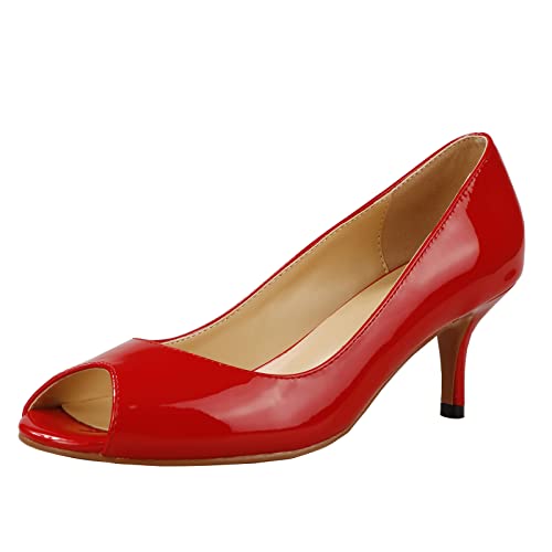 Damen Klassischer Lackleder offener Zeh Niedrige Kitten Heel Sandalen Schlüpfen Peep Toe Kleid Pumps mit mittlerem Absatz Rot Größe 38 Damen Klassischer Lackleder offener Zeh Niedrige Kitten Heel Sandalen Schlüpfen Peep Toe Kleid Pumps mit mittlerem Absatz Rot Größe 38 von Lutalica W