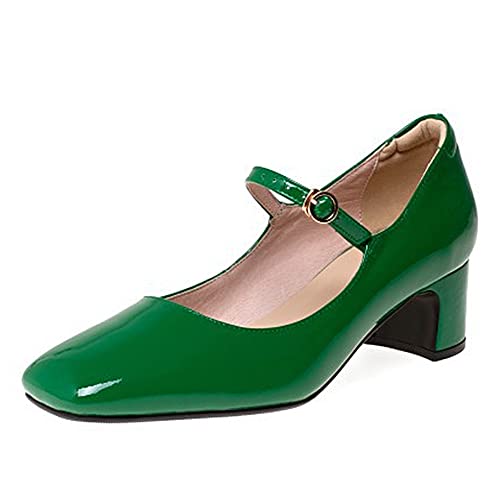 Damen Lackleder Quadratischer Zeh Retro Knöchelriemen Schnalle Chunky Heel Mary Jane Pumps Schuhe Grün Größe 40.5 Damen Lackleder Quadratischer Zeh Retro Knöchelriemen Schnalle Chunky Heel Mary Jane Pumps Schuhe Grün Größe 40.5 von Lutalica W