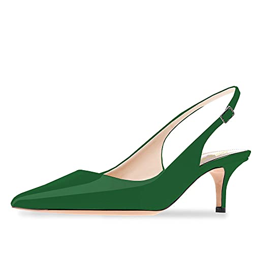 Damen Lackleder Spitzen Zehen Basic Bequeme Kitten Heel Slingback Pumps Schuhe Grün Größe 38 von Lutalica W
