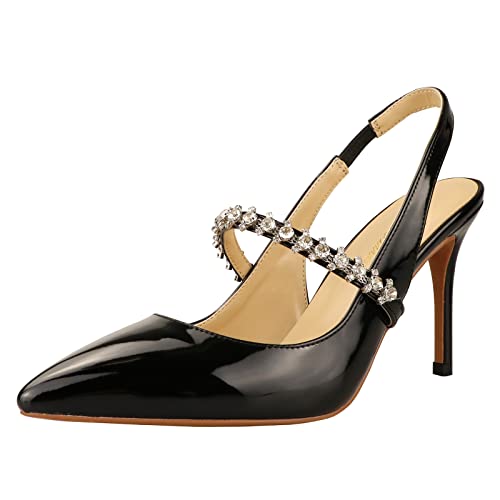 Damen Lackleder Spitzen Zehen Glitzer Kristall Riemchen Mittlerer High Heel Elegant Slingback Pumps Schwarz Größe 39 Damen Lackleder Spitzen Zehen Glitzer Kristall Riemchen Mittlerer High Heel Elegant Slingback Pumps Schwarz Größe 39 von Lutalica W