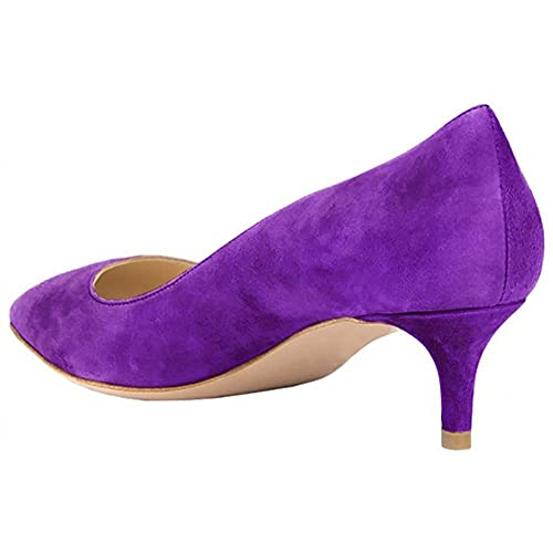 Damen Spitze Lackleder Elegante Komfort Slip On Kitten Heel Kleid Pumps Schuhe Wildleder Lila Größe 43 von Lutalica W