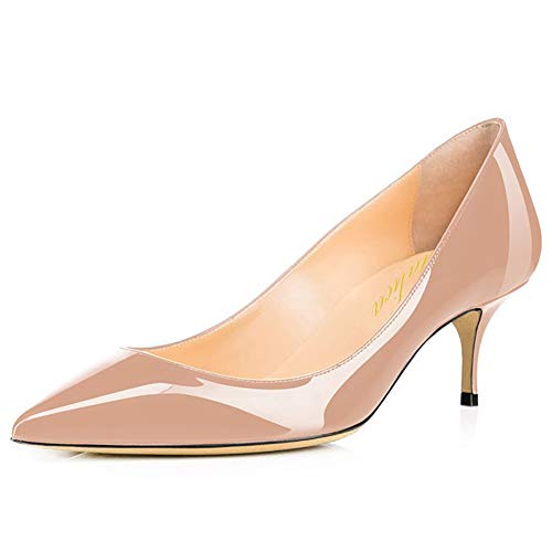 Damen Spitze Lackleder Eleganter Komfort Slip On Kitten Heel Kleid Pumps Schuhe Nackt Größe 39 von Lutalica W