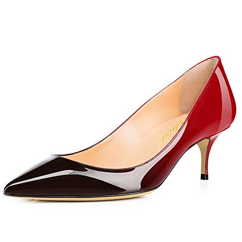 Damen Spitze Lackleder Eleganter Komfort Slip On Kitten Heel Kleid Pumps Schuhe Rot-Schwarz Größe 40 Damen Spitze Lackleder Eleganter Komfort Slip On Kitten Heel Kleid Pumps Schuhe Rot-Schwarz Größe 40 von Lutalica W