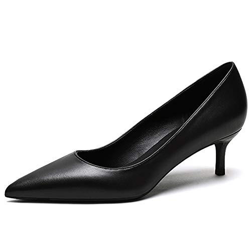 Damen Spitze Matt Leder Eleganter Komfort Slip On Kitten Heel Kleid Pumps Schuhe Schwarz Größe 43 von Lutalica W