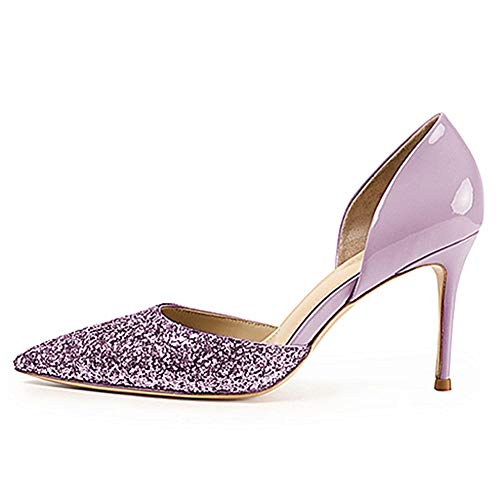 Damen Spitze Zweifarbigen Glitzern Schlüpfen Stiletto High Heel Kleid Hochzeit Braut Pumps Schuhe Lila Größe 38 von Lutalica W