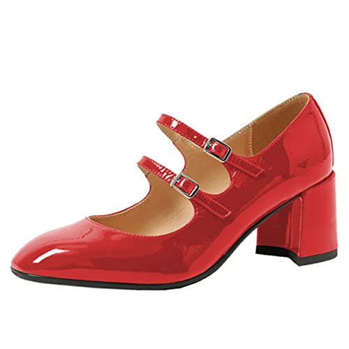 Damen Stilvolle geschlossene runde Zehe Lackleder Riemchen niedriger Blockabsatz Elegante Vintage Mary Jane Pumps Rot Größe 44 Damen Stilvolle geschlossene runde Zehe Lackleder Riemchen niedriger Blockabsatz Elegante Vintage Mary Jane Pumps Rot Größe 44 von Lutalica W