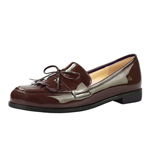 Damenmode Glänzendes Lackleder Geschlossene Zehe Komfort Lässig Slip On Stich Schleife Elegant Flache Loafer Schuhe Mit Quaste Burgund Größe 39 von Lutalica W