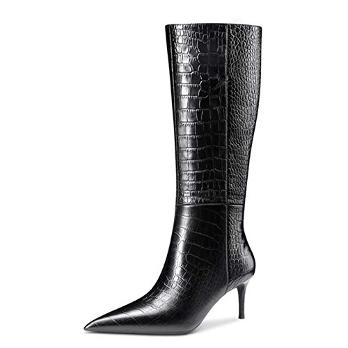 Lutalica W Damen Spitze Zehen Kitten Heel Kniehohe Stiefel Steinmuster Reißverschluss Stiletto Stiefel für Herbst Winter Schwarze Linien Größe 44 Lutalica W Damen Spitze Zehen Kitten Heel Kniehohe Stiefel Steinmuster Reißverschluss Stiletto Stiefel für Herbst Winter Schwarze Linien Größe 44 von Lutalica W