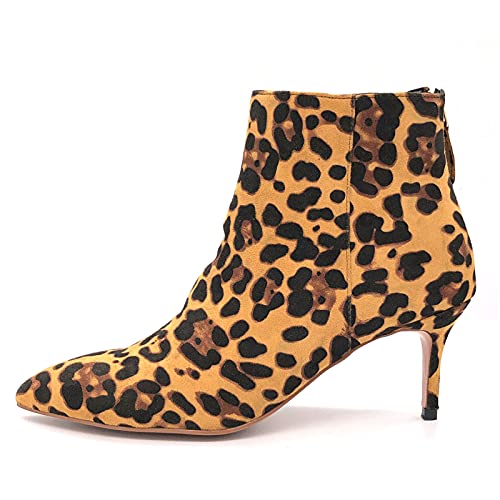 Lutalica W Damen Stilvolle Spitze Zehen Elegante Kitten Heel Stiefeletten Reißverschluss Herbst Winter Stiletto Stiefel Leopard Größe 40 von Lutalica W