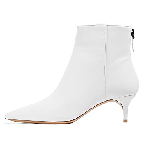Lutalica W Damen Stilvolle Spitze Zehen Elegante Kitten Heel Stiefeletten Reißverschluss Herbst Winter Stiletto Stiefel Weiß Größe 41 von Lutalica W