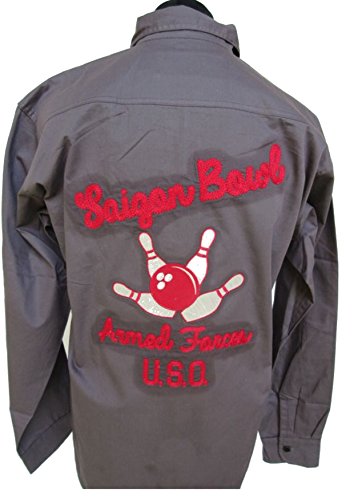 US Army U.S.O. Saigon Bowl Armed Forces Tour Bowling Shirt 101st (L, Grau) von Lutece Mfg Co