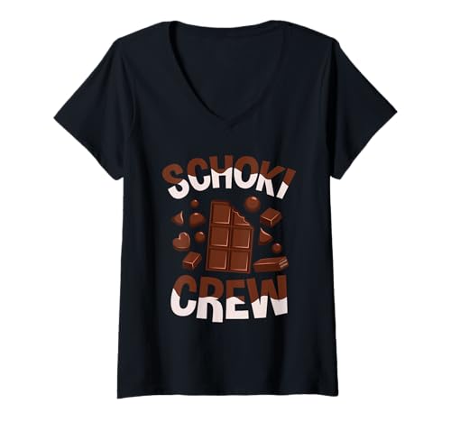 Damen Süßigkeiten Schokolade Schoki Chocolate Crew T-Shirt mit V-Ausschnitt Damen Süßigkeiten Schokolade Schoki Chocolate Crew T-Shirt mit V-Ausschnitt von Lutscher Schokoladen Süßigkeit Motiv