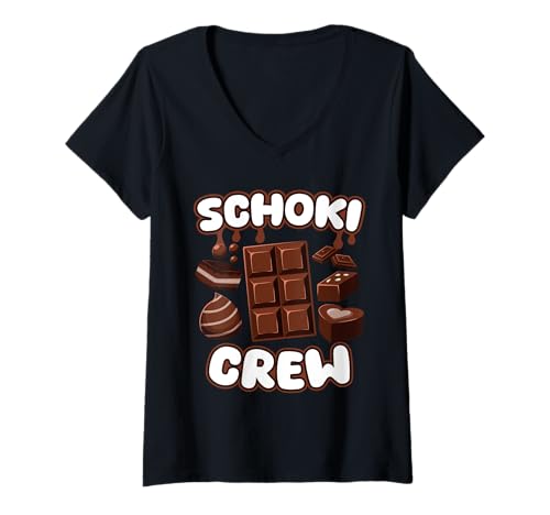 Damen Süßigkeiten Schokolade Schoki Chocolate Crew T-Shirt mit V-Ausschnitt Damen Süßigkeiten Schokolade Schoki Chocolate Crew T-Shirt mit V-Ausschnitt von Lutscher Schokoladen Süßigkeit Motiv