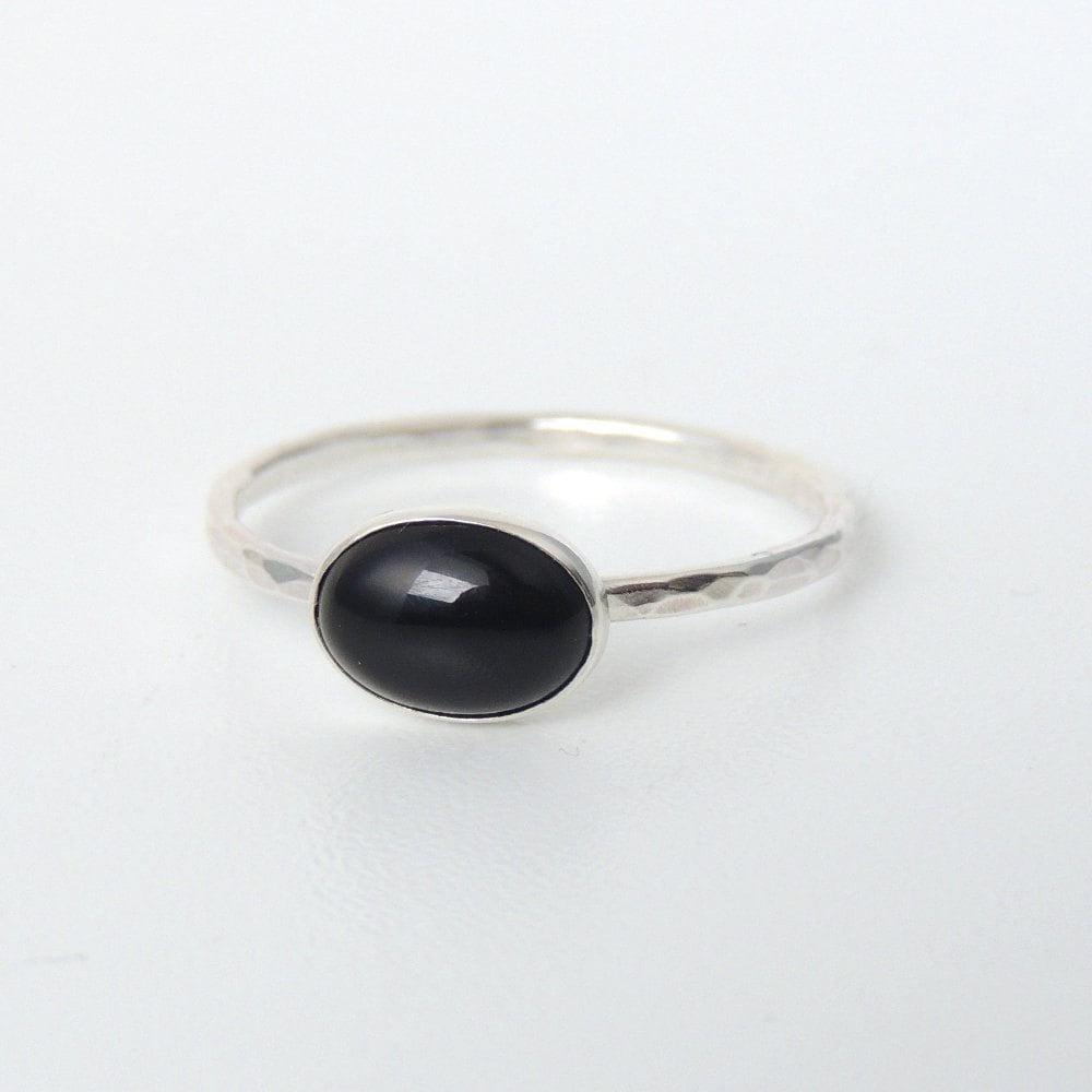 Oval Schwarz Onyx Ring Sterling Silber Jet Stein von LuttrellStudio