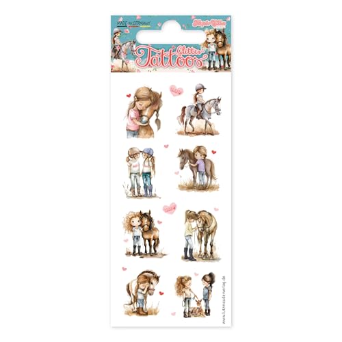 13 Glitter-Tattoos * PFERDEMÄDCHEN * mit Glitzer für Jungen und Mädchen | 49059 | Temporary Tattoo für Kinder | Kindertattoo Kindergeburtstag Mitgebsel Pferde Ponys von Lutz Mauder