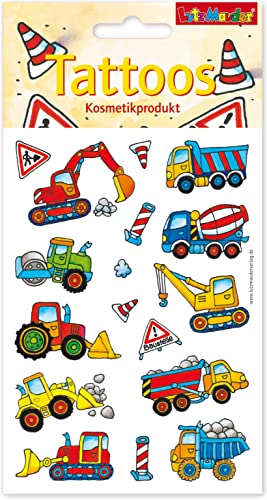 Tattoos für Kinder als Mitgebsel, Geschenk oder Spiel | Feuerwehr, Ponys, Polizei, Ritter, Tiere etc | Aufkleber Sticker Kinder Kindergeburtstag Geburtstag, Muster Name: Baustelle (17 Tattoos) von Lutz Mauder