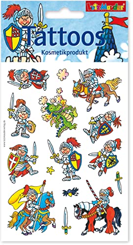 Tattoos für Kinder als Mitgebsel, Geschenk oder Spiel | Feuerwehr, Ponys, Polizei, Ritter, Tiere etc | Aufkleber Sticker Kinder Kindergeburtstag Geburtstag, Muster Name: Ritter (15 Tattoos) Bunt von Lutz Mauder