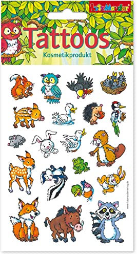 Tattoos für Kinder als Mitgebsel, Geschenk oder Spiel | Feuerwehr, Ponys, Polizei, Ritter, Tiere etc | Aufkleber Sticker Kinder Kindergeburtstag Geburtstag, Muster Name: Waldtiere (20 Tattoos) von Lutz Mauder