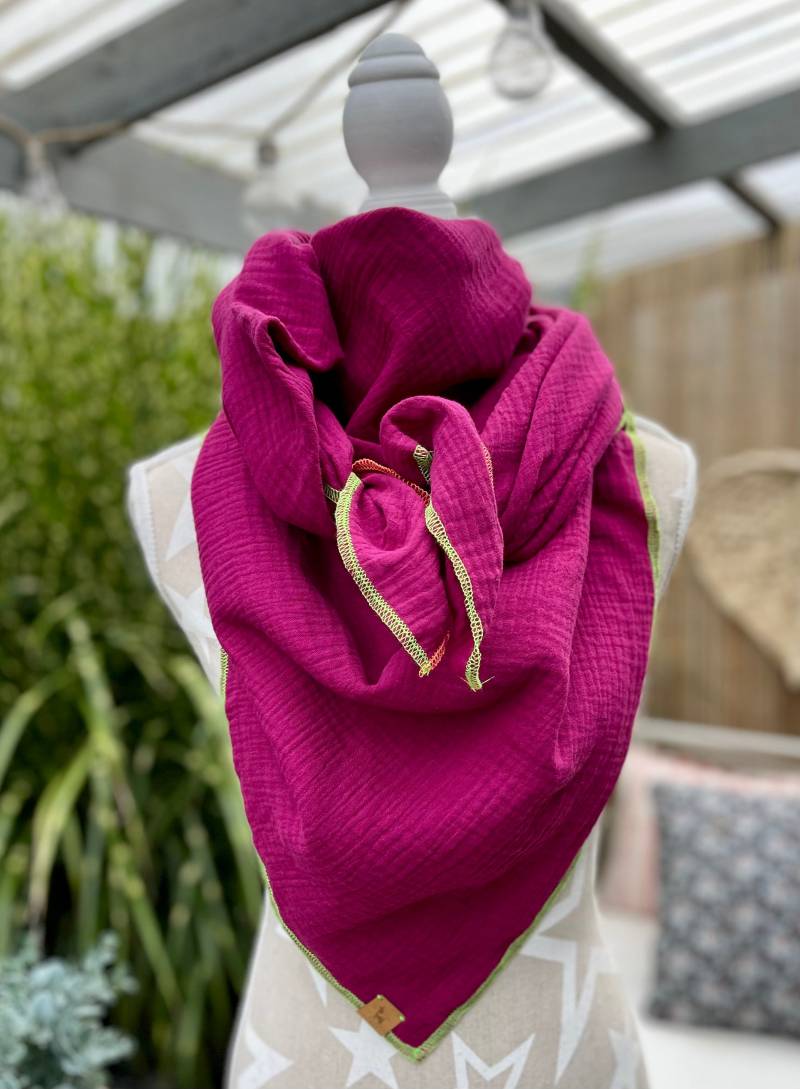 Musselintuch Berry Neon Quadratisch Mit Kontrastnaht Xxl Tuch Damen Kinder Größe Und Nahtfarbe Wählbar von LutzundLisbeth