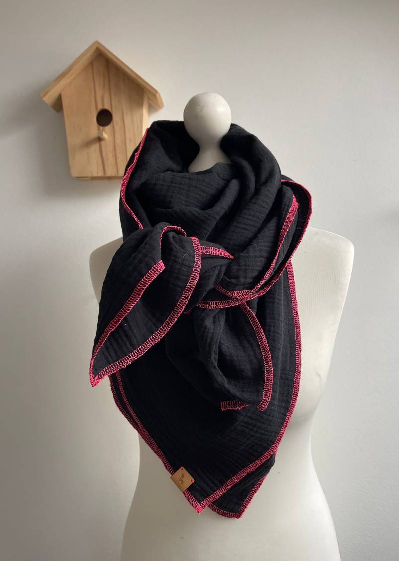 Musselintuch Black Neon Quadratisch Mit Kontrastnaht Xxl Tuch Damen Kinder Größe Und Nahtfarbe Wählbar von LutzundLisbeth