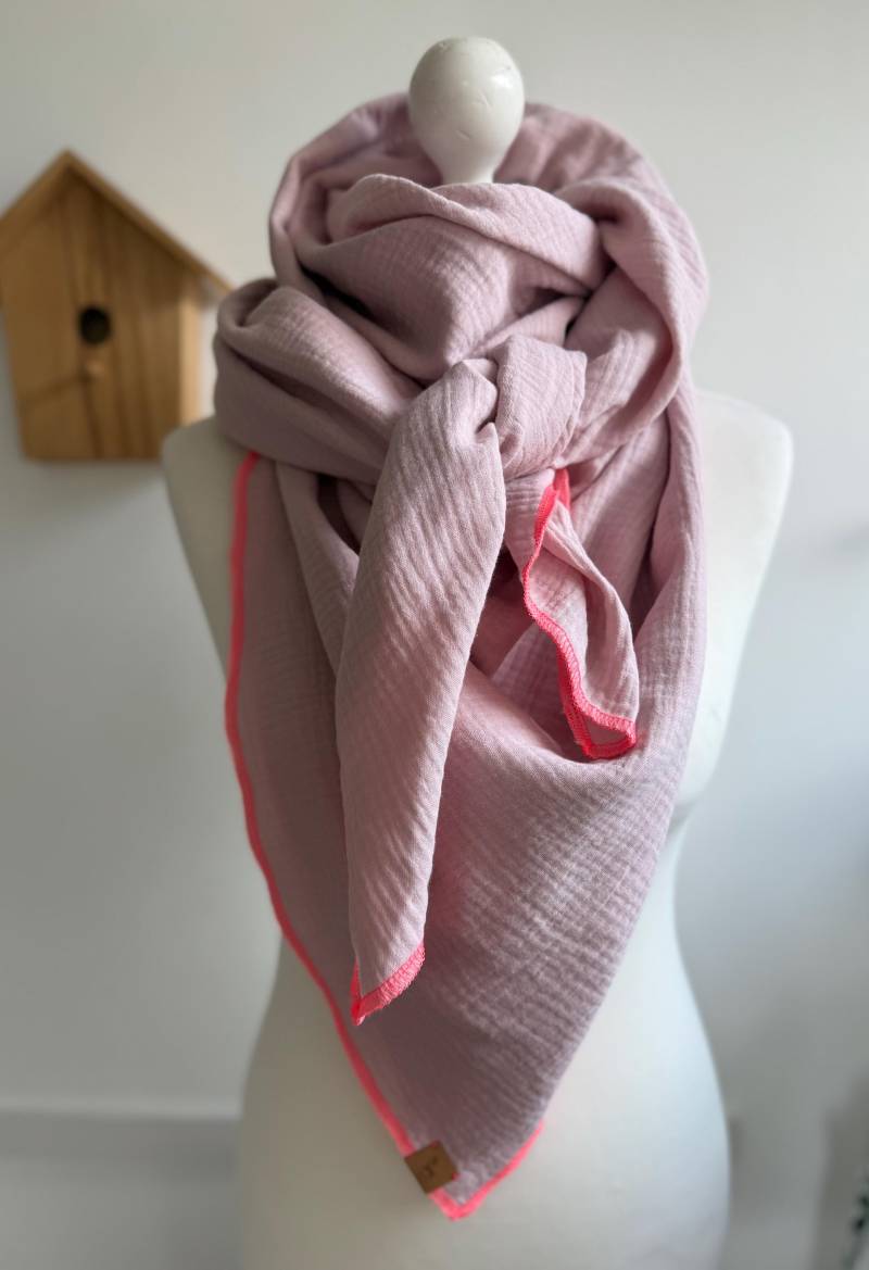 Musselintuch Rose Neon Quadratisch Mit Kontrastnaht Xxl Tuch Größe Und Nahtfarbe Wählbar von LutzundLisbeth