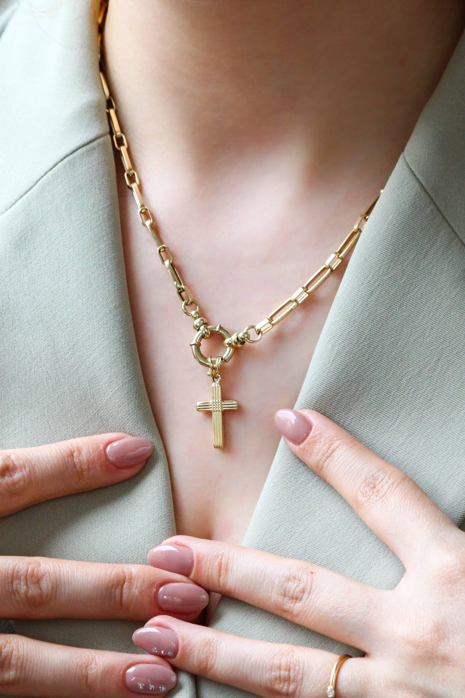14K Solid Gold Kreuz Anhänger - Custom Charm Halsketten Massivgold Halskette Geschenk Für Sie Muttertagsgeschenk Mama von LuuJewellery