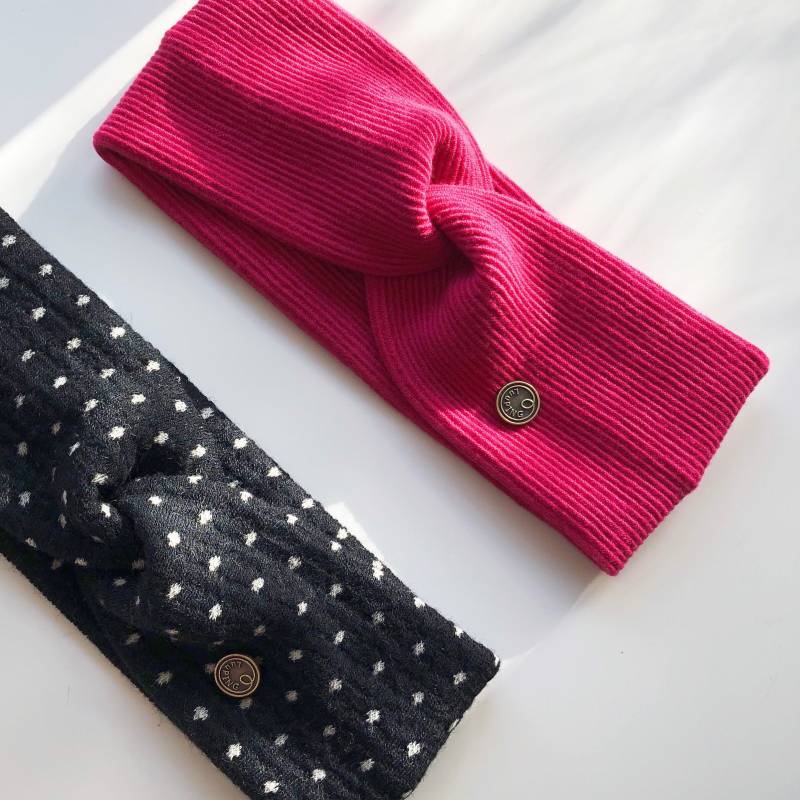 Haarband Valentina - Rosa Schwarz Damen Headband Stirnband Headwrap Turban Bandana Frühling/Herbst 2022 Boho Twist Verdreht Knoten Kreuz von LuuPING