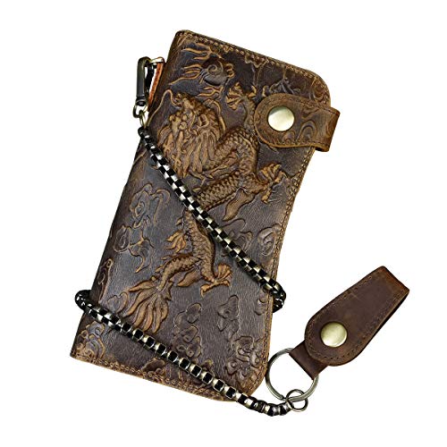 LUUFAN Echtes Leder Lange Brieftasche mit Reißverschluss Tasche Vintage Bifold Scheckheft Geldbörse (Brown 1) von LUUFAN