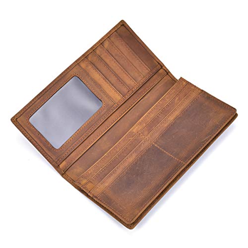 Echtes Leder Lange Brieftasche mit Reißverschluss Tasche Vintage Bifold Scheckheft Geldbörse (Brown 2) von LUUFAN