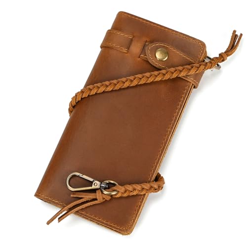 LUUFAN Echtes Leder Lange Brieftasche mit Reißverschluss Tasche Vintage Bifold Scheckheft Geldbörse (Chain Wallet3) von LUUFAN