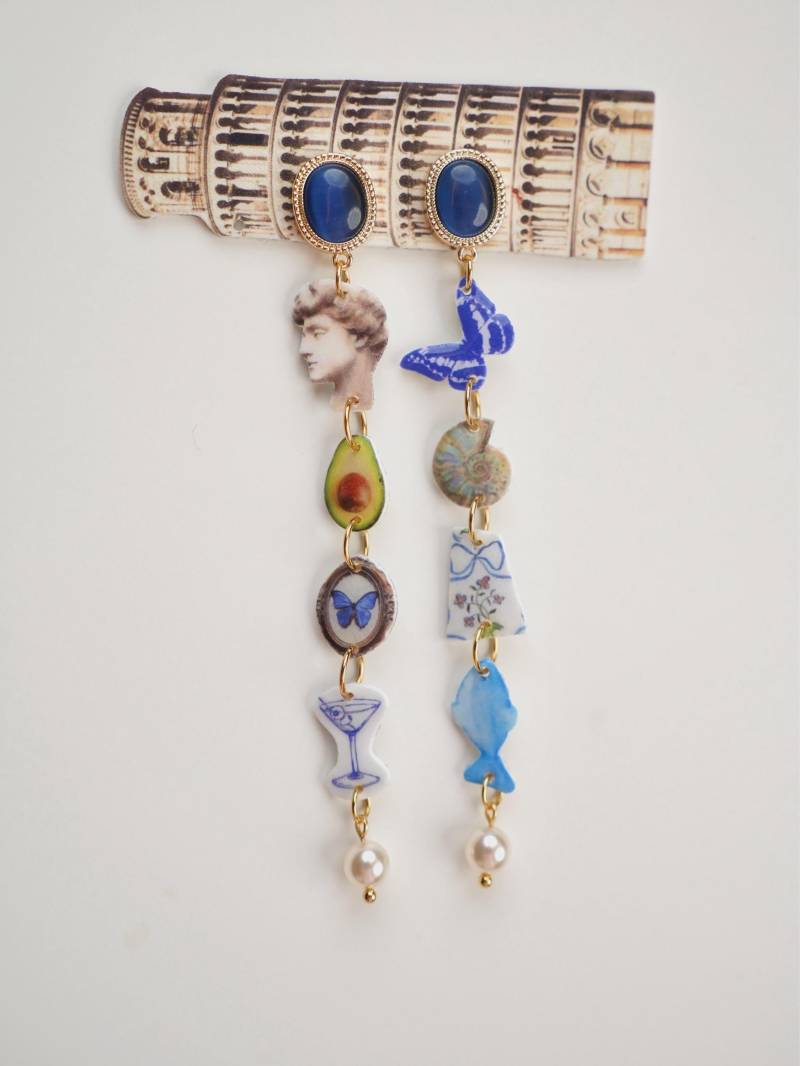 Avocado & Butterfly Earrings Playful Asymmetric Collage Drops Handmade in Hamburg von LuumiCreative