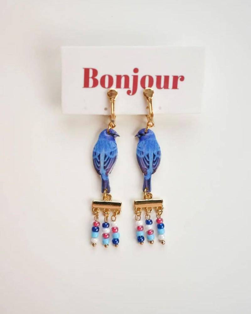 Blue Bird Earrings Playful Handmade Drops With Colorful Glass Beads Lightweight & Artistic Design From Hamburg von LuumiCreative