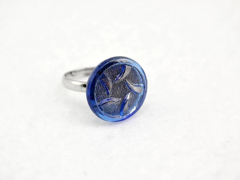 Blaue Dornen Ring in Silber - Vintage Glas Ring, Verstellbarer Limited Edition von LuvCherie
