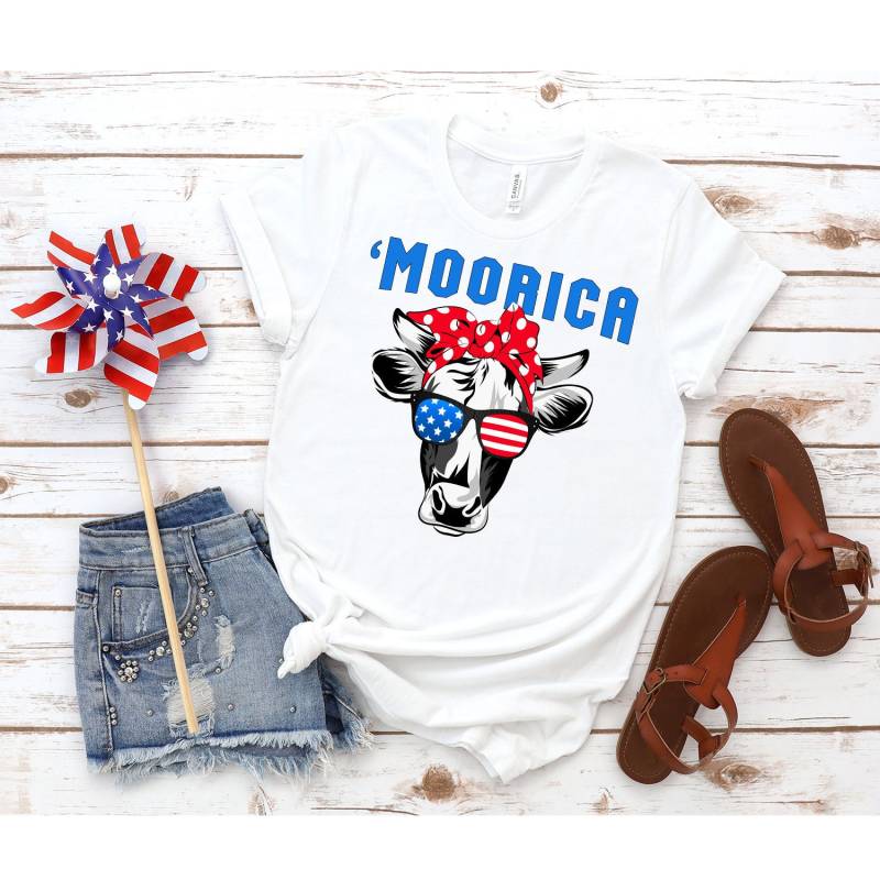 4. Juli Shirt, American Flag, Heifer Patriotic Cow, Cow Mit Bandana Lovers Moorica Funny von LuvDesings