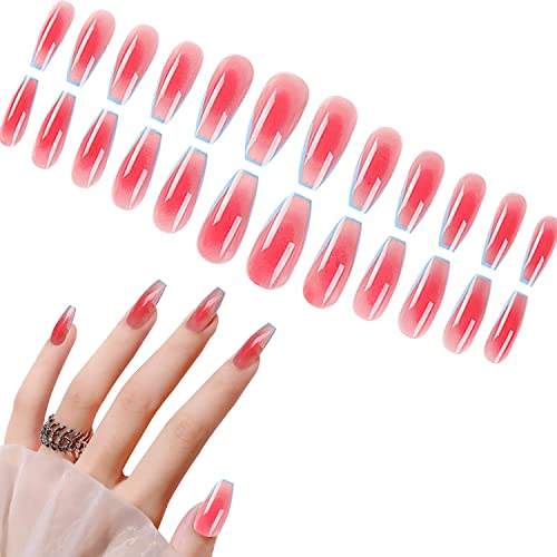 Luvadeyo Pack of 24 Stick-On Nails, French Wave Lines, False Nails,Artificial Fingernails, Acrylic Art Press On The Nail Tips for Women Girls von Luvadeyo