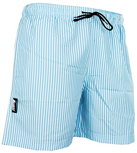 Luvanni Badehose für Herren Schnelltrocknende Badeshorts Style-1 mit Kordelzug Beachshorts Boardshorts Schwimmhose Männer Streifen Streifenmuster Farbe Blau L von Luvanni