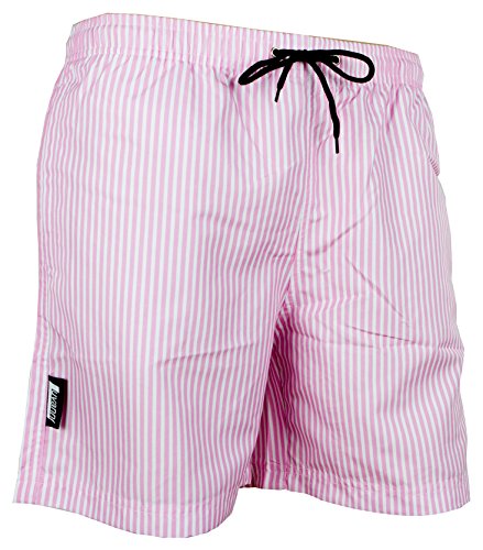 Luvanni Badehose für Herren Schnelltrocknende Badeshorts Style-1 mit Kordelzug Beachshorts Boardshorts Schwimmhose Männer Streifen Streifenmuster Farbe Rosa L von Luvanni