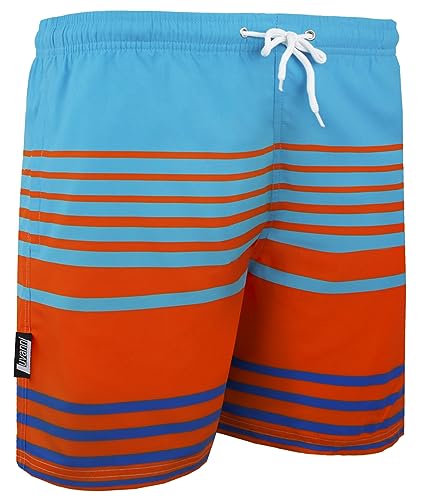 Luvanni Badehose für Herren Schnelltrocknende Badeshorts 564 mit Kordelzug Beachshorts Boardshorts Schwimmhose Männer gestreift Streifen orange blau Farbe Bunt M von Luvanni