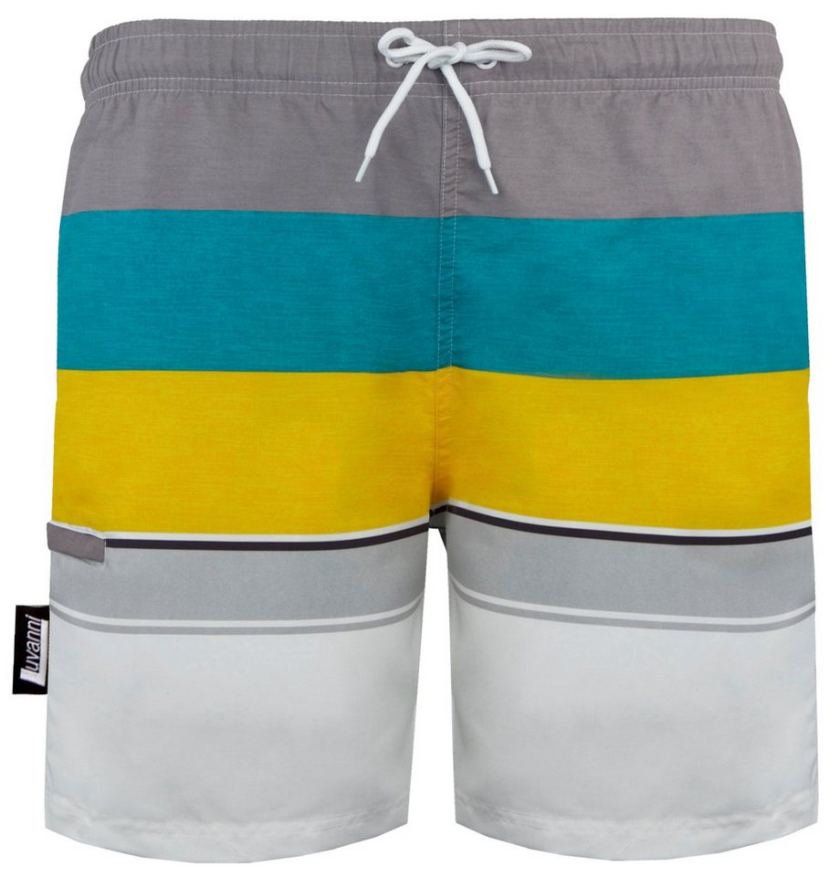 Luvanni Badehose Badehose Herren Badeshorts 600v33 Beachshorts Boardshorts Schwimmhose Männer mit Streifenmuster blau rot grau gelb Streifen von Luvanni